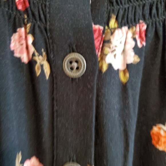 J Jill Prairie Farm Black Floral Button Up Midi Dress Medium - Picture 7 of 16